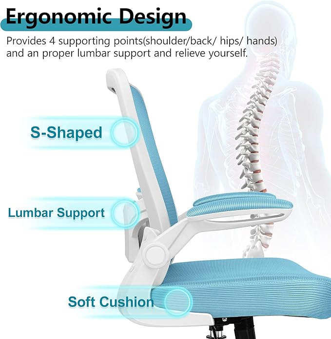 FelixKing Office Chair, Ergonomic Desk Chair Breathable Mesh Chairs with Adjustable High Back Lumbar Support Flip-up Armrests, Executive Swivel Comfy Task Computer Chairs for Home Office Blue