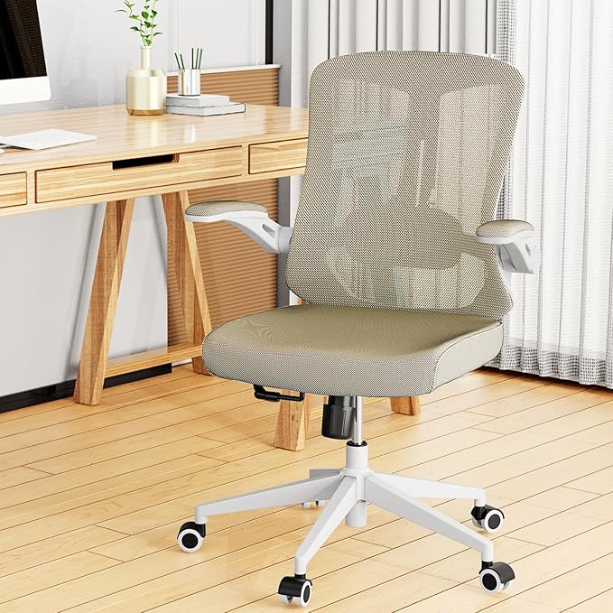 Mesh Office Computer Desk Managerial Executive Chair, Ergonomic High Back Comfy Swivel Gaming Home Chairs with Wheels, Comfortable Lumbar Support, Comfy Arms for Study,Home,Bedroom(Khaki)