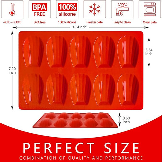 Madeleine Pans for Baking, Non-stick Silicone Madeleine Cookies Trays for Baking, 3Pcs Shell Shape Madeleine Mold Cake Pans (Regular(10-Cavity))