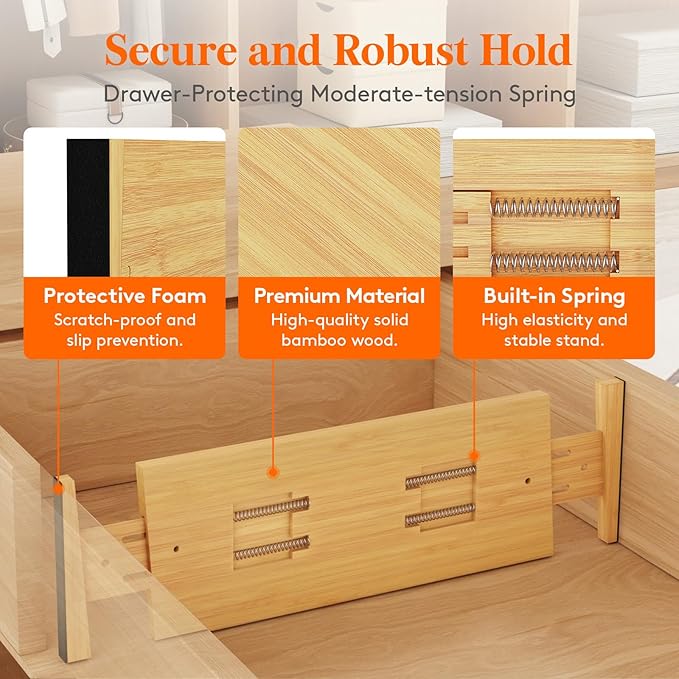 Lifewit 6 Pack Drawer Dividers Bamboo 6" High, 16-22" Adjustable Clothes Drawer Organizers, Expandable Dresser Separators in Bedroom/Bathroom/Kitchen/Office Organization and Storage