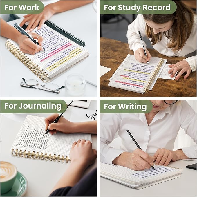 Spiral Graph Paper Notebook Journal for Work, 300 Pages, Thick B5 (7.1"x10") Grid Journals for Women & Writing, Hardcover Notebook for Note Taking, Perfect for Work School Note Taking Business, Green