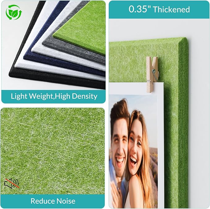 Large Cork Board for Walls 48" x 36" - Green Bulletin Board - 12 Pack Felt Wall Tiles with Safe Removable Adhesive Tabs - Corkboard for Office School Home Decor - Sage Green