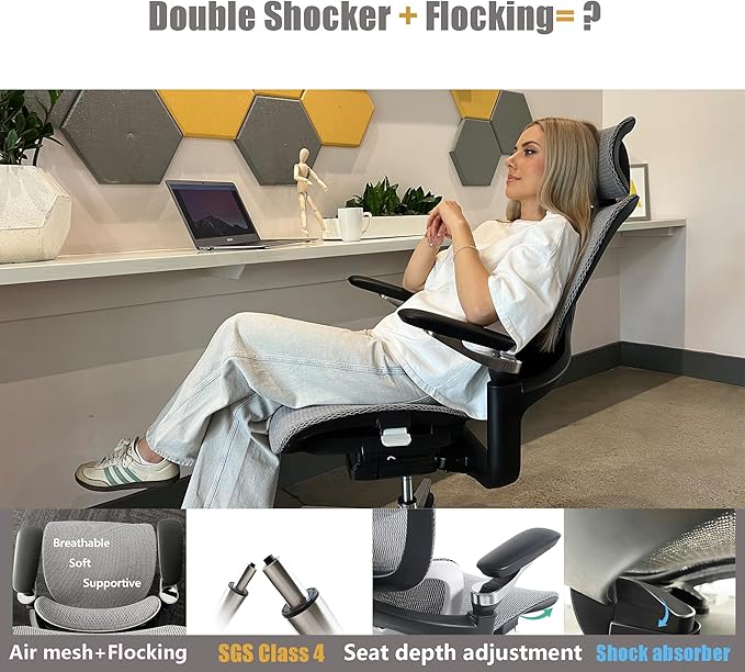 Ergonomic Office Chair, Mesh Home Office Desk Chair with Adjustable Lumbar Support, Gaming Chair with Headrest, 5D Armrest,90-130°Tilt, BIFMA Certified, Model Zen (Grey)