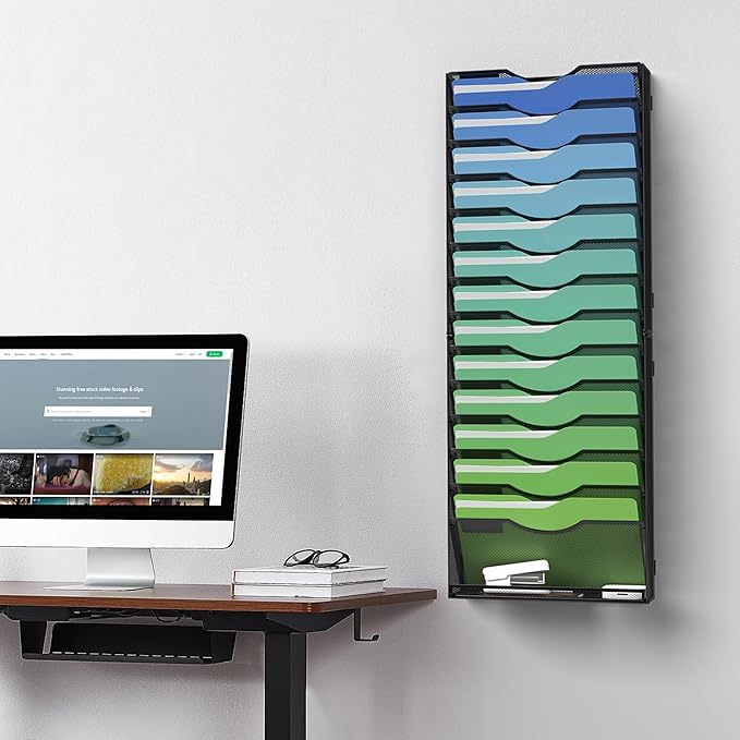 Kuntine.B Wall File Organizer Office Hanging Magazine Holder Wall File Organizer for Office Home (Black, 15 Tier)