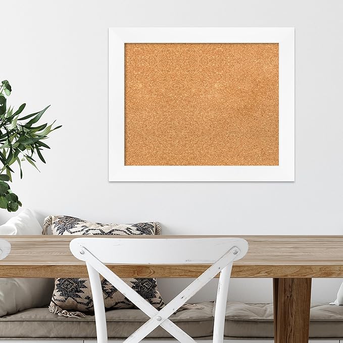 Amanti Art Natural Cork Board for Wall, 19x23 Vision Board with White Frame, Small Corkboard Office Decor for Home Organization, Modern Corkboard Pinboard to Display Items for Home Organization in
