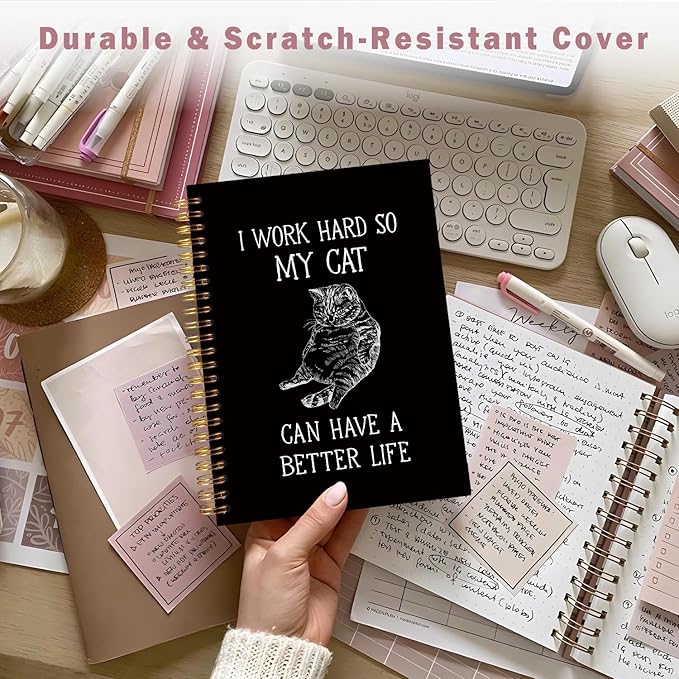 Lacama Funny Notebooks for Work, Cat Notebook, Gifts for Cat Lovers,160 Pages, Office Humor Gifts, Black School Office Supplies, 5.5"x8.3"I Work Hard So My Cat Can Have A Better Life Journal Notebook
