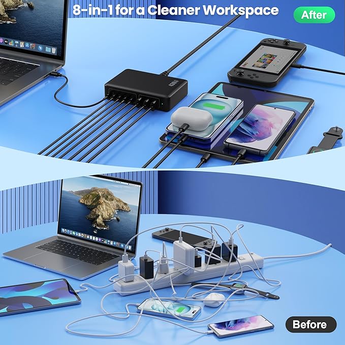 USB C Charger 430W USB C Charger Block 8-Ports GaN IV Fast Charging Station,PD 100W Laptop Charging Hub Wall Adapter Compatible with MacBook/Air,DELL,Steam Desk,iPhone 16/15/14,Galaxy S24 etc