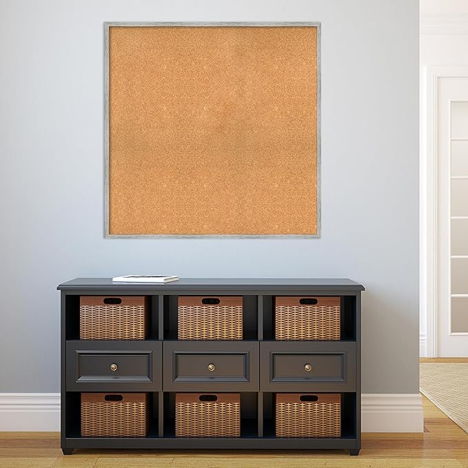 Amanti Art Natural Cork Board for Wall, 37x37 Vision Board with White Frame, Oversize Corkboard Office Decor for Home Organization, Cottage Corkboard Pinboard to Display Items for Home Organization