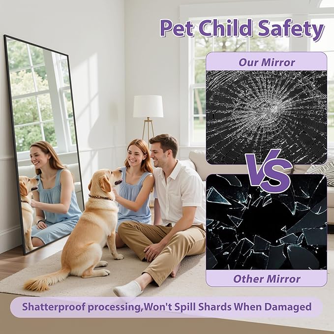 Full Length Mirror, 58"x18" Oversized Floor Mirror Freestanding, Full Body Mirror Floor Standing Mirrors with Stand, Hanging Mounted Mirrors for Bedroom Living Room, Black, Rect Style