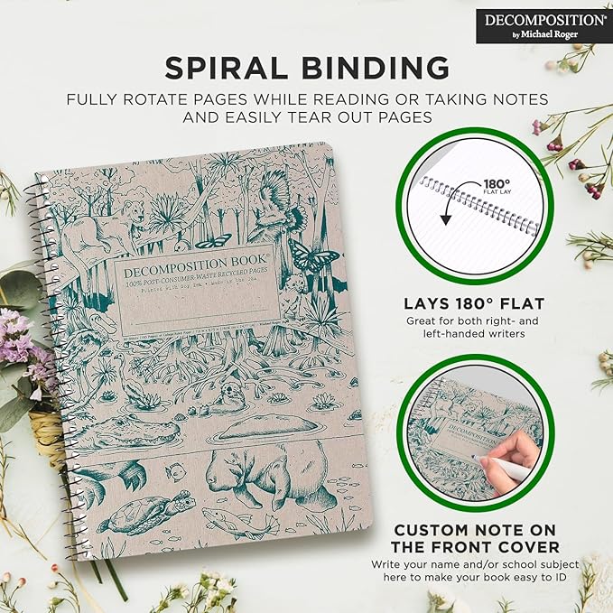 Decomposition 3-Pack Coastal Harmony College Ruled Spiral Notebook - 9.75 x 7.5 Journal, 160 Lined Pages - 100% Recycled Paper - Notebooks for School Supplies, Home & Office - Made in USA