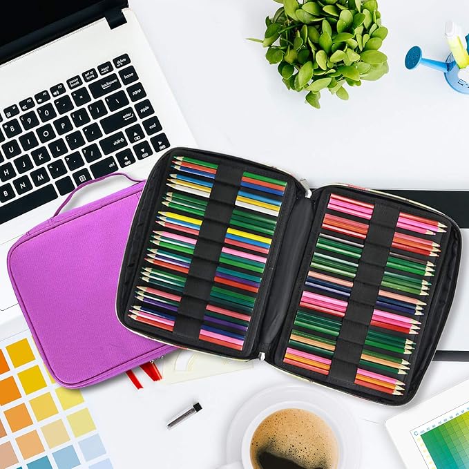 YOUSHARES 166 Slots Colored Pencil Case, 110 Slots Gel Pens fo Coloring Case Organizer, Handy Multilayer Color Pencil Holder for Glitter Gel Pens, Refills, Colored Pencils for Adults & Artist (Purple)