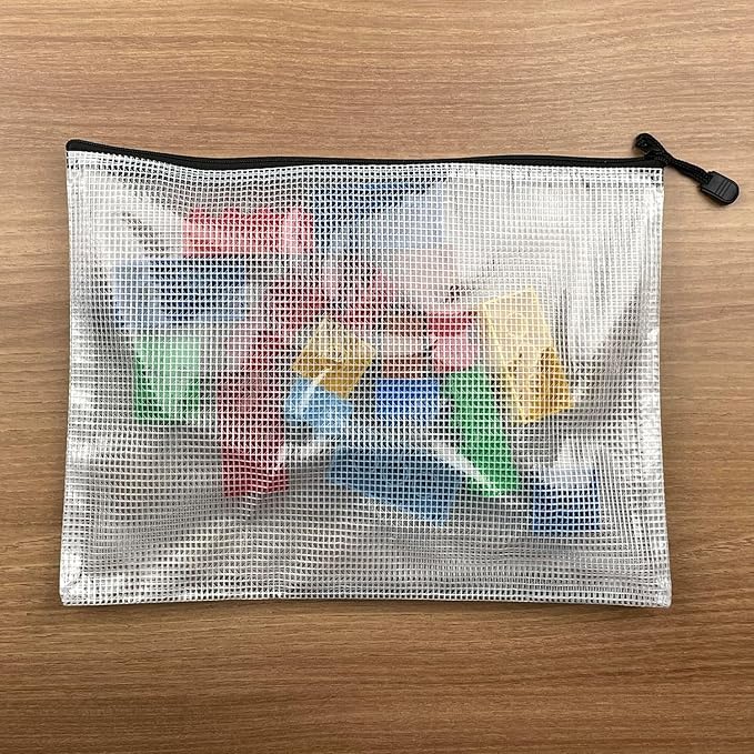 Oaimyy-24 Pcs Plastic Mesh Zipper Pouch Document Folders Bag Zip File Folders for School Office Supplies, Travel,Puzzles Games Organizing Storage-Black (Inches, 12"x 16")