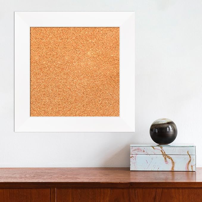 Amanti Art Natural Cork Board for Wall, 15x15 Vision Board with White Frame, X-Small Corkboard Office Decor for Home Organization, Modern Corkboard Pinboard to Display Items for Home Organization in