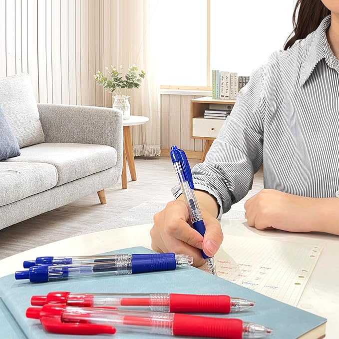 Blue Ballpoint Pens for School Office with Rubber Grip,Fine(0.5mm) Point Retractable-Set of 12 Writing Pens