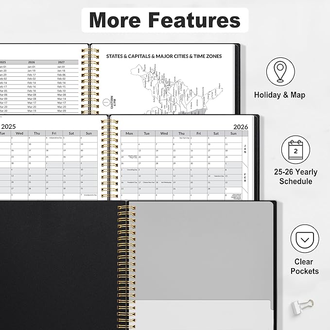 SUNEE 2025-2026 Appointment Book, Quarter-Hourly, Weekly & Monthly - from July 2025 to June 2026, 6.4"x8.3" Academic Planner, Flexible Cover, Note Pages, Bookmark, Spiral Binding, Black