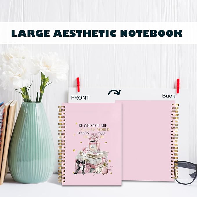 BearCake Pink Positive Affirmations Gifts Notebook Journal for Women,be who you are not who the world wants you to be Journaling Notebook,Hardcover Spiral Notebook 5.5x8.3