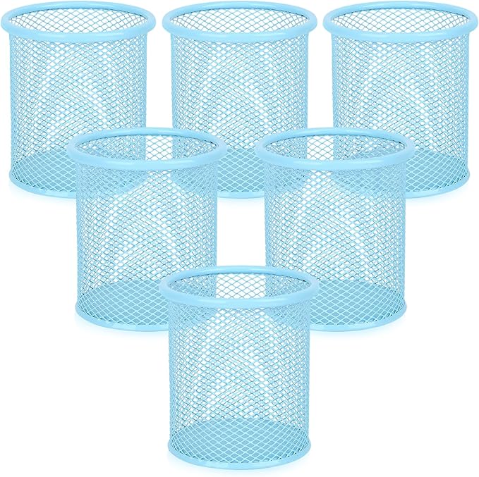 Segarty Pencil Holder, 6 Pack Light Blue Pen Holder, Pencils Cups Holder for Desk, Round Mesh Pens Container Organizer for Office Supplies, School Classroom, Makeup Brush, Home Storage