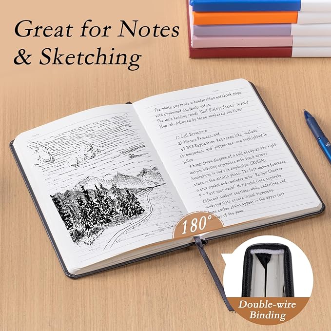 deli 6-Pack Black Lined Journal Notebook, 160 Pages Hardcover Writing Notebook, A5 (5.5"x8.2") College Ruled Notebook for Office, School, Work Notes