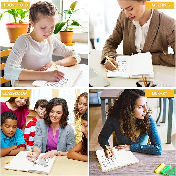 feela 8 Pack Journal Notebook Bulk for School, Hardcover Business Notebooks Classic Ruled Lined Journals with Pen Holder for Work Note Taking, with 8 Black Pens, 120 GSM, 5.1”x8.3”, A5, Yellow