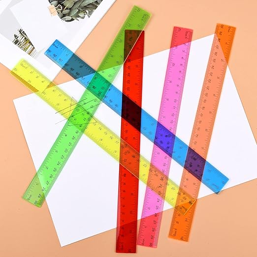 Clear Plastic Straight Ruler, 12 Inch, Bulk Assorted Colors, Shatterproof with Inches and Centimeters for School, Home, or Office (8 Pack)