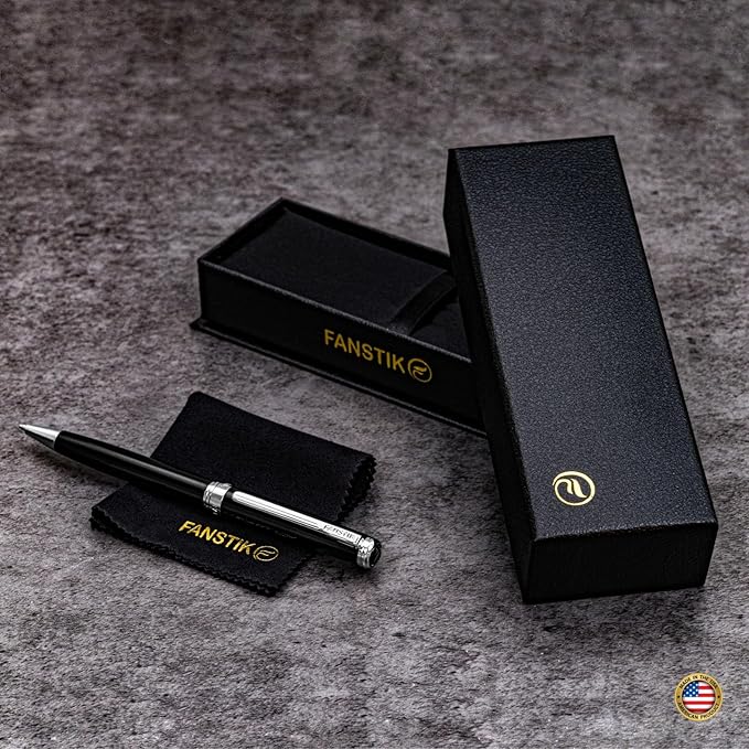 Customized Black & Silver Luxury ballpoint pen (Made In USA) fancy gift set for women, Real 24K Gold Plating, Professional executive pen gift set for men (Lux Custom-BallPoint Black-Silver)