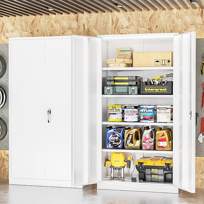 INTERGREAT Metal Storage Cabinet with Doors and Shelves,72" H White Steel Tool Locking Cabinet, Metal Storage Cabinet for Home Office, Warehouse, School