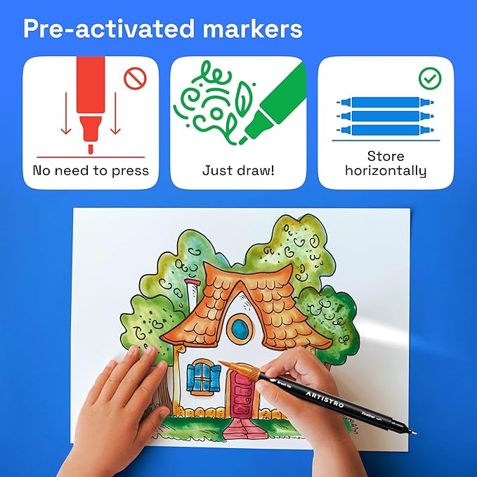 ARTISTRO 100 Brush Marker Pens Coloring Markers for Adults Brush Tip & 0.4mm Fineliner Pens Coloring Markers No Bleeding