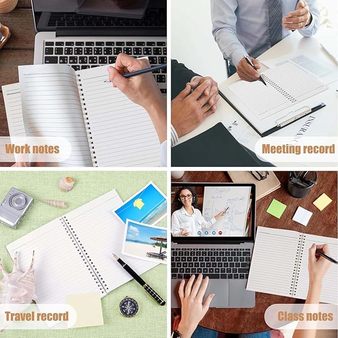 GINMLYDA 4Pack Small Spiral Notebook A5, 8.25x5.5β 120 Lined Pages Wide Ruled Spiral Journal Bulk Blank Kraft Cover Spiral Bound Notebook & Writing Pads for Home Office Meeting Work Note Taking