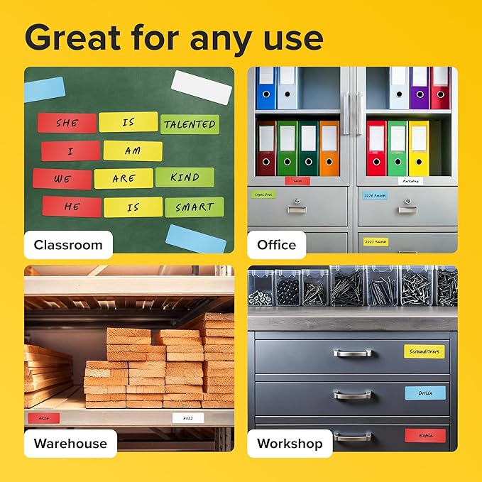 Dry Erase Magnetic Labels 60pcs, 1"×3"×0.7mm (Multicolor: White, red, Blue, Yellow, Green)