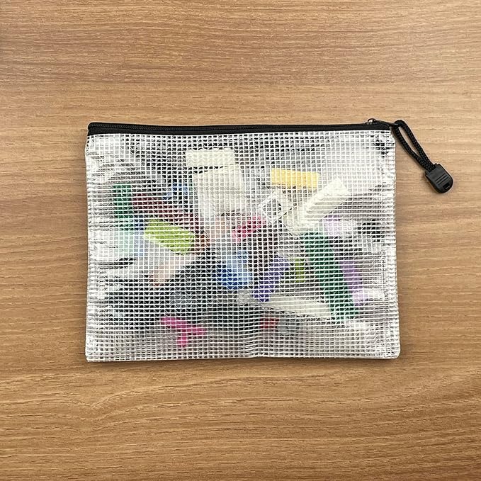 Oaimyy-B5(7"x 11",12 Pcs) Plastic Mesh Zipper Pouch Document Folders Bag & Zip File Folders for School Office Supplies, Travel,Puzzles Games Organizing Storage-Black