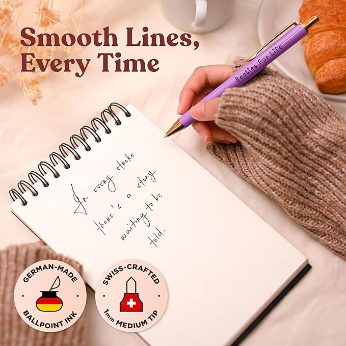 MESMOS 3pc Fancy Pen Set for Women, Gifts for Best Friend Women, Birthday Gifts for Friendship, Long Distance Female Best Friends