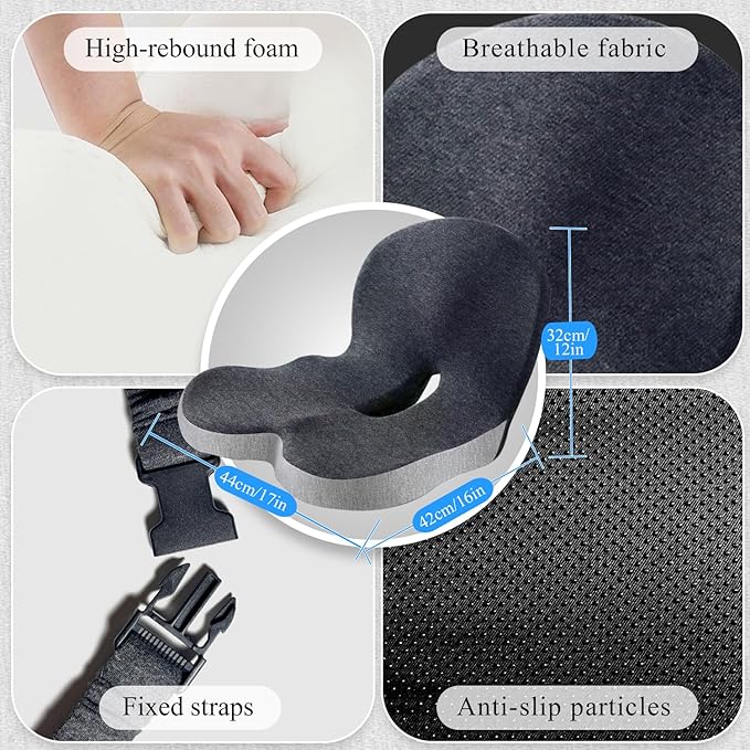 Seat Cushion for Truck Driver, Memory Foam Truck Seat Cushion with Adjustable Strap β Ergonomic Back Support & Sciatica Relief for Long Drives, Semi Truck Accessories