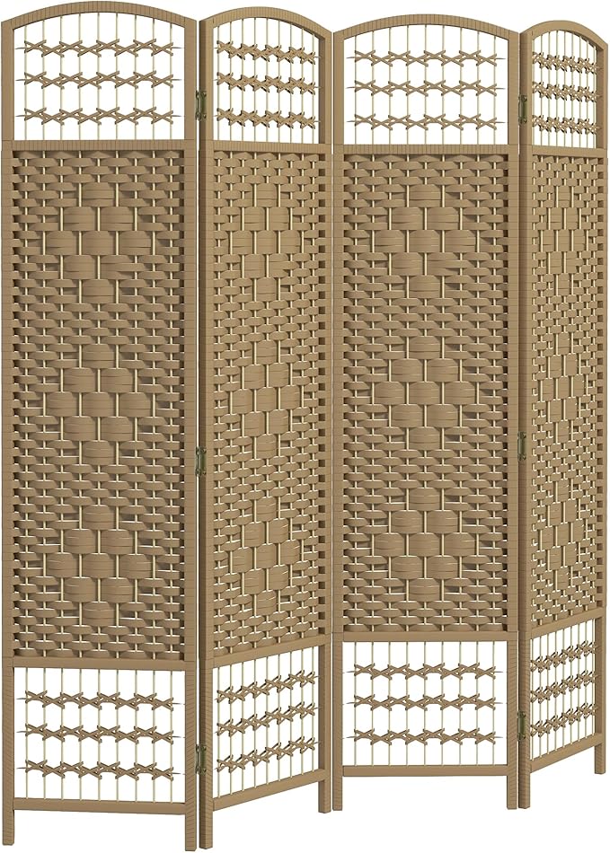 NicBex Room Divider 4 Panel Room Dividers with Woven Paper Design Partition Room Dividers and Folding Privacy Screens 5.6 FT Wall Divider for Office, Room Separation,63.6" W x 0.5" D x 67" H, Natural