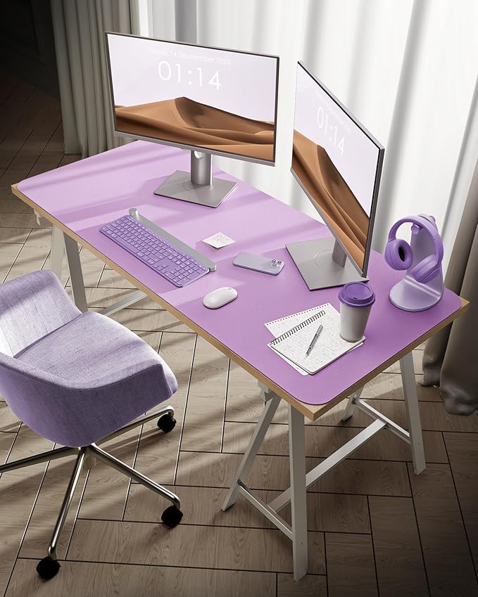 YSAGi Leather Desk Pad Protector, Office Desk Mat, Large Mouse Pad, Non-Slip PU Leather Desk Blotter, Laptop Desk Pad, Waterproof Desk Writing Pad for Office and Home (Taro Purple, 47.2" x 23.6")