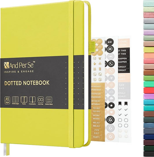 &And Per Se Dotted Journal Notebook, A5 Hardcover Bullet Dotted Journal, 160 Pages 100 gsm Thick Dotted Paper, 3 Sheets of Stickers Included - 5.7'' x 8''(Emerald)
