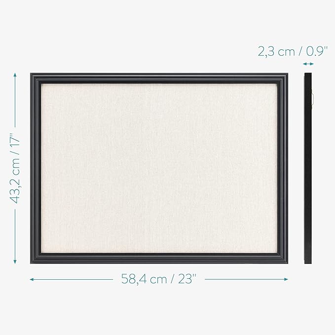 Navaris Framed Linen Bulletin Board - 17 x 23 inches Fabric Jewelry Organizer Pinboard for Wall Memory Memo Pin Board - Linen with Frame