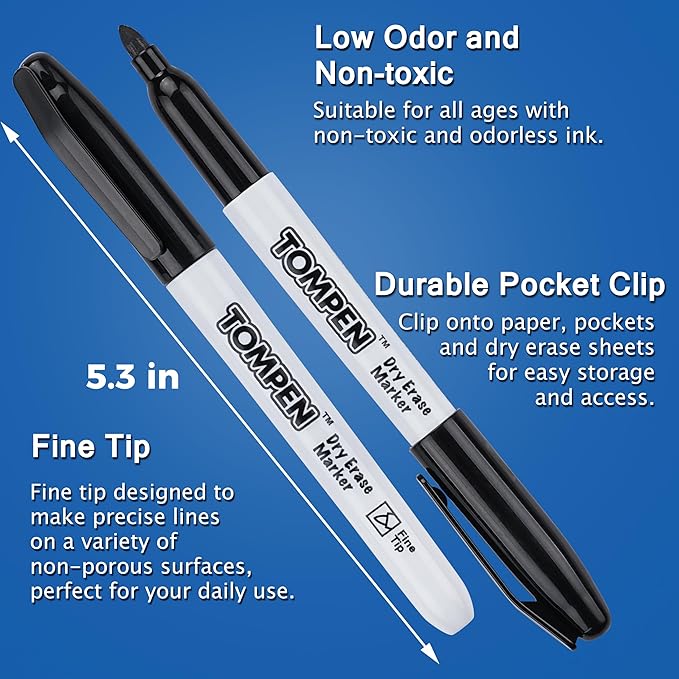 Dry Erase Markers Fine Tip,Black,48 Count Bulk,Thin Erasable Whiteboard Markers with Low Odor Ink Quick-Drying for Calendar Boards Office Home School Writing Planning