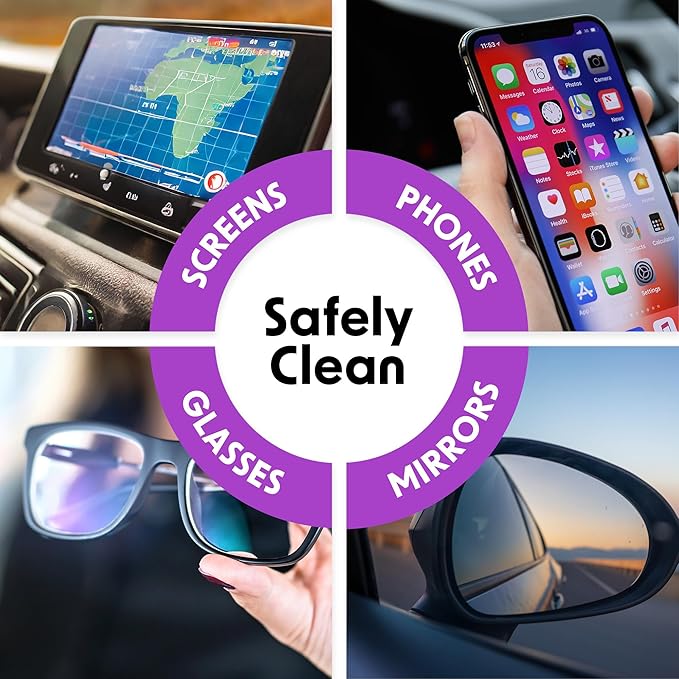 Wipex Ultimate Car Screen Cleaner - 48ct Auto Screen Wipes, Streak-Free & Residue-Free, Plant-Based Black Cloth for Interior, Mirrors & Dashboard, 24ct Individually Wrapped (Pack of 2)