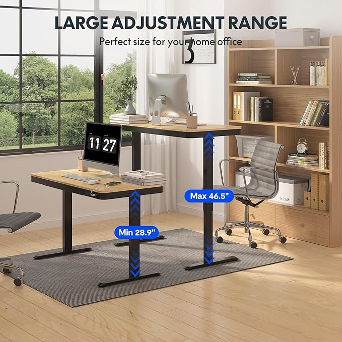 FLEXISPOT Comhar Electric Standing Desk with Drawer Desktop & Adjustable Frame w/USB Charge Ports (Bamboo Texture/Black, Wood)