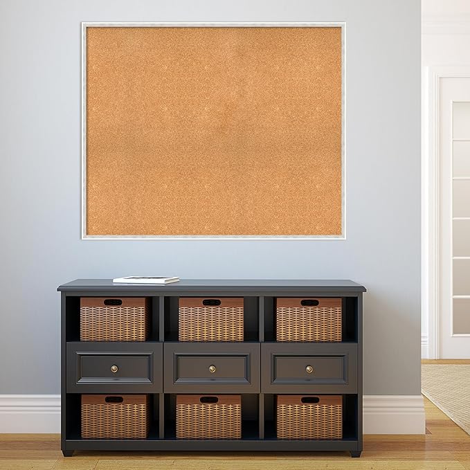 Amanti Art Natural Cork Board for Wall, 37x45 Vision Board with White Frame, Oversize Corkboard Office Decor for Home Organization, Modern Corkboard Pinboard to Display Items for Home Organization in