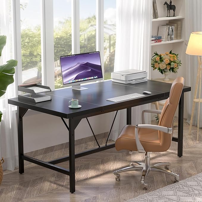 Unikito 63 Inch Computer Desk, Sturdy Large Office Desks, Premium 2 Person Long Desk, Super Thick Study Writing Gaming Table, Modern Computer Table for Home Office Workstation, Easy to Assemble, Black