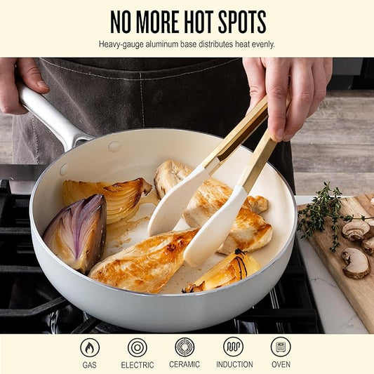 Alva Mobi 8‑Piece Ceramic Nonstick Cookware Set – Made without PFAS/PFOA/PTFE, Induction & Oven Safe, Easy‑Clean Pots & Pans with Lids, Recycled Aluminum + Stainless Handles