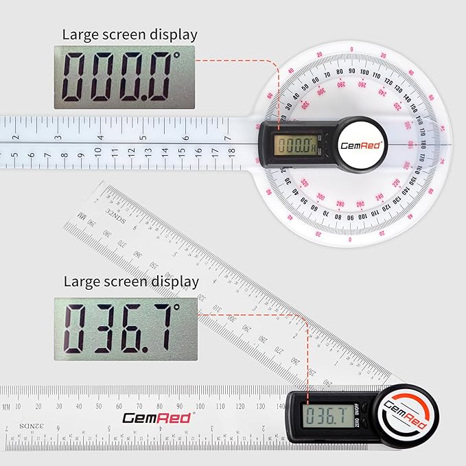 GemRed 12" Digital Goniometer 360 Degree Physical Therapy Plastic Protractor for Joint Range of Motion ROM Measurement