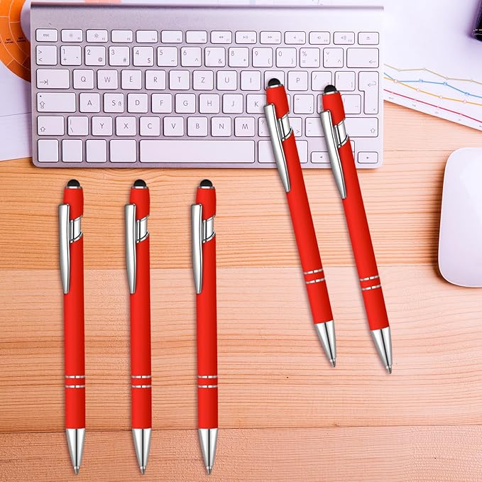 8 Pcs Blue Ink Ballpoint Pen with Stylus Tip 2 in 1 Stylus Ballpoint Pen Metal Pens Stylus Pen for Touch Screens School Office Coworkers (Red)