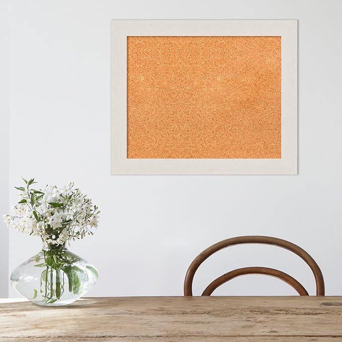 Amanti Art Natural Cork Board for Wall, 19x23 Vision Board with White Frame, Small Corkboard Office Decor for Home Organization, Country Rustic Corkboard Pinboard to Display Items for Home