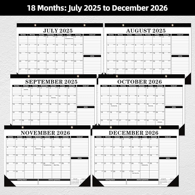 Tcamp Desk Calendar 2025-2026 from July 2025 to December 2026, Large 17" x 12" Wall Calendar with Julian Dates, 18 Months Desk Planner for Home School Office Desktop, Christmas Gifts