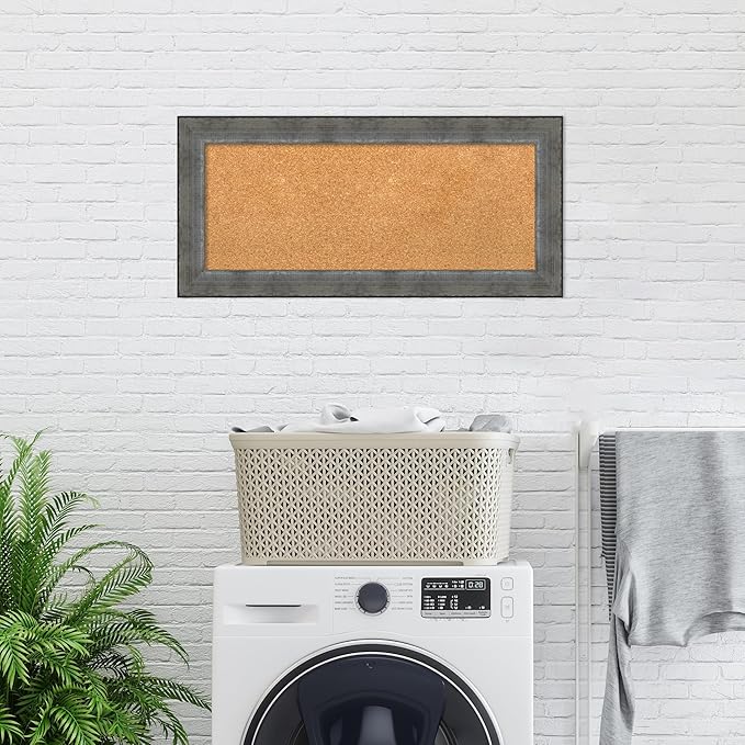 Amanti Art Natural Cork Board for Wall, 16x34 Vision Board with Silver Wood Frame, Medium Corkboard Office Decor for Home Organization, Casual Corkboard Pinboard to Display Items for Home