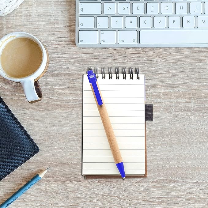 DISCOUNT PROMOS 10 Recyclable Spiral Small Notebooks Pack - Customizable Text, Logo - 60 Lined Pages - Blue