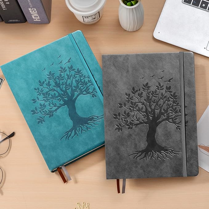 ZXHQ A5 Bullet Dotted Journal Notebook - 150gsm Thick Paper, 256 Pages, Dot Grid Hardcover, Tree of Life Design, Fine Inner Pocket - 5.9" × 8.5" SeaGreen