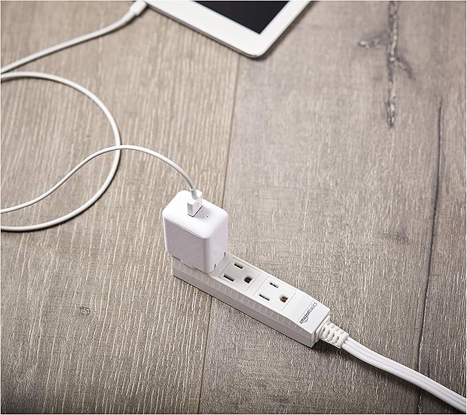 Amazon Basics 3-Prong Indoor Rectangle Extension Cord Power Strip, Flat Plug, Grounded 13 Amps, 1625 Watts, 125 VAC, 2-Pack, 3 ft, White